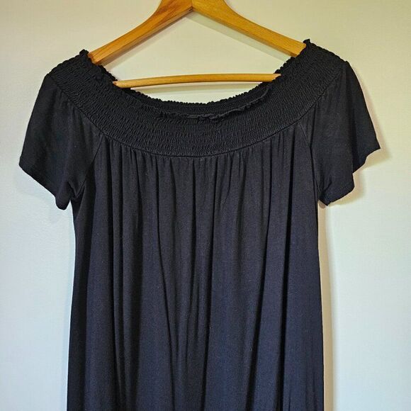 EUC SO BLACK PERFECTLY SOFT OFF SHOULDER ELASTIC SWING STYLE SHORT DRESS SIZE L - Picture 2 of 15